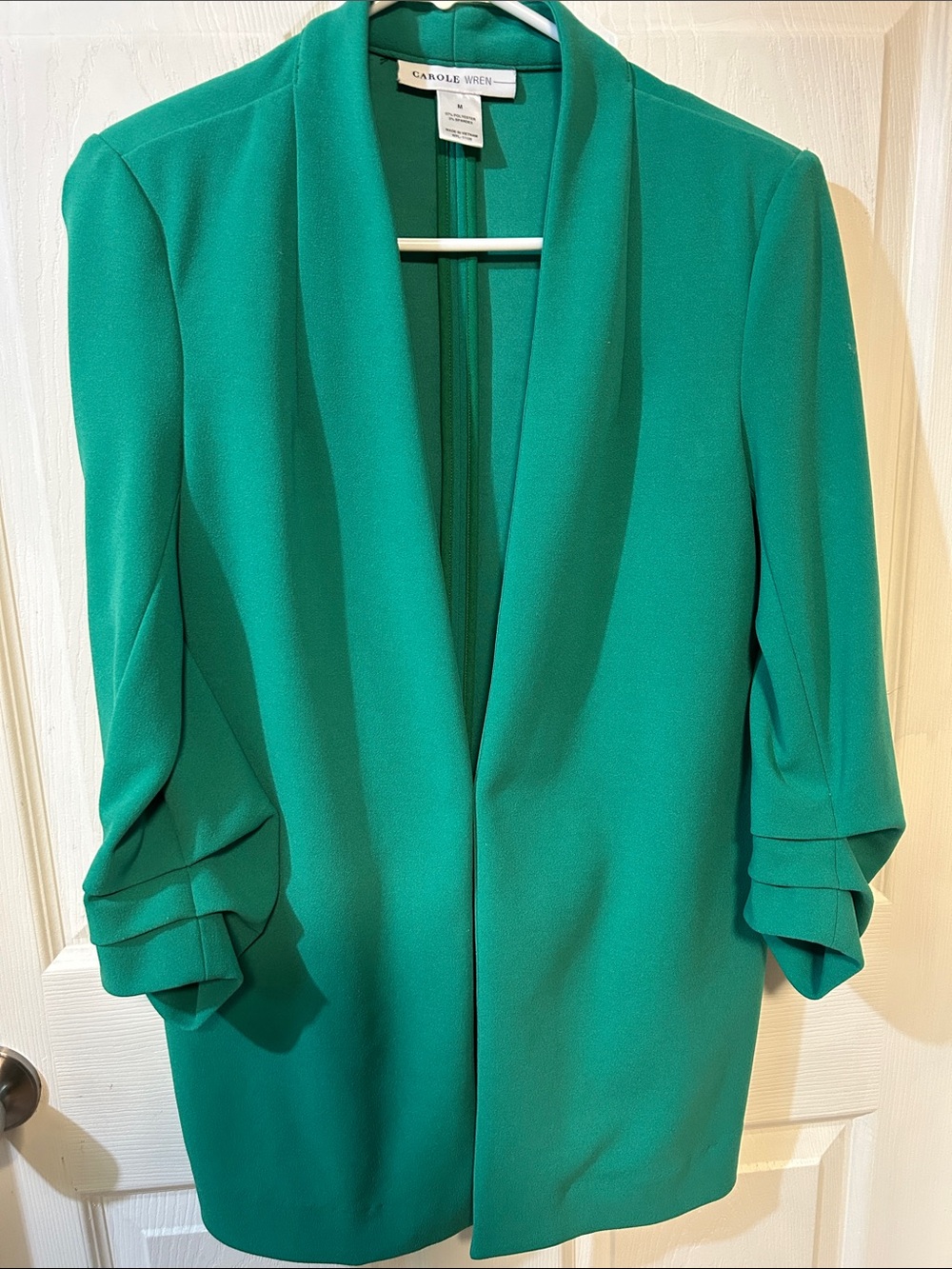 Carole Wren Emerald Green Draped Open Blazer - Size M